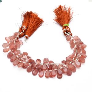 Natural <b>Strawberry</b> Quartz Faceted Pear Shape Briolette Beads 8x12mm Loose Pink Gemstone Bead Strand For Jewelry Making Wholesale - Product Image 1