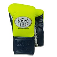 Nouveaux gants de boxe personnalisés No Boxing No Life blancs et bleus, respirants, de qualité supérieure, en cuir véritable, avec lacets.