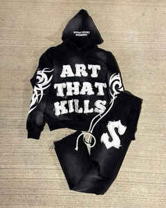 Stylish Winter Printed Jogger Set Custom Logo Distressed <b>Applique</b> Embroidery Mens Sportswear Tracksuit Cotton Sweatsuit Hoodie - Product Image 5