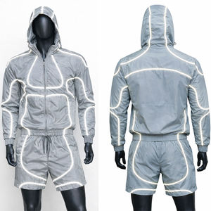 Veste zippée imperméable avec logo personnalisé et patchwork réfléchissant, 100% nylon respirant, coupe-vent d'été style urbain, ensemble short unisexe - Product Image 4