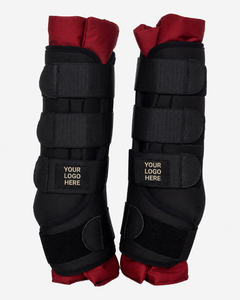 Bottes d'écurie BRAND ZONE noires avec doublure rouge, logo personnalisé, en néoprène pour la protection des jambes, équipement équestre - Product Image 1