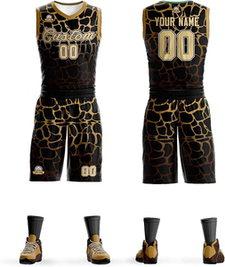 Ensemble de maillots de basket-ball professionnels personnalisés à imprimé léopard, col en V, sans manches, unisexe, taille élastique, 100% polyester, anti-humidité - Product Image 1