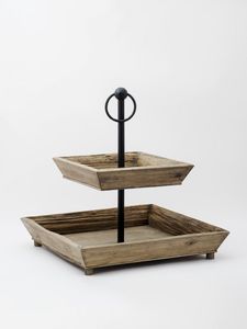 Star Wooden Double-Layer Cake Stand 2-Tier Dessert <b>Display</b> & Fruit Tray Elegant Wood Color Home Decor - Product Image 3