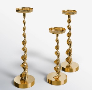 Juego de tres candelabros de latón dorado retorcido para decoración del hogar al mejor precio - Product Image 1