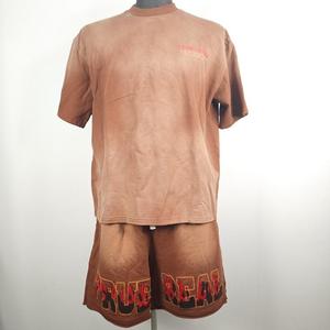 T-shirt Homme Oversize à Manches Courtes Col Rond Style Urbain en Coton Jersey Imprimé Lettres Marron - Product Image 1