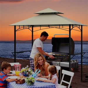 Gazebo Moderno Beige 2,4 x 1,5 x 2,5 m per Barbecue da Esterno con 2 Ripiani, Tenda Impermeabile con Cerniera per Cortile, Villa, Parco, in Alluminio - Product Image 6