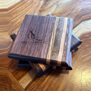 Premium Square Acacia & Sheesham Wooden <b>Coaster</b> <b>Set</b>. Handcrafted Two-Tone Finish Drink Mats & Pads For Eco-Friendly Table Decor - Product Image 3