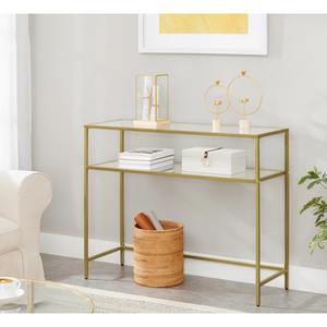 Mesa de Sofá Moderna con Estructura Metálica, Estantes de Vidrio Templado Transparente, Almacenamiento e Iluminación LED para Muebles de Sala - Product Image 4