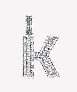 Pendentif lettre K plaqué rhodium or/argent, serti de diamants taille émeraude, cadeau unisexe tendance - Product Image 1