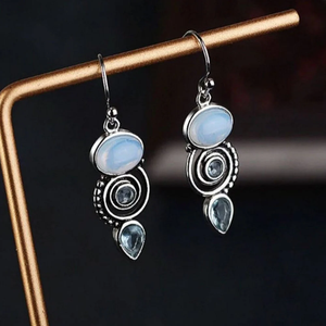 Pendientes colgantes vintage de plata 925 con cristal azul, diseño geométrico de corte pera, para mujer, uso diario, pendientes de plata - Product Image 1