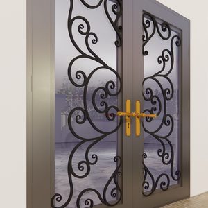 Puerta Doble de Hierro Forjado de Lujo, Puerta de Entrada Decorativa de Hierro, Puerta Principal Personalizada con Elegantes Inserciones de Vidrio - Product Image 2