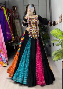 Designer Bandhani Print With Kutchi Work And Real Mirror Work Rayon Cotton <b>Lehenga</b> With <b>Top</b> Ready To Wear Navratri <b>Lehenga</b> Choli - Product Image 5