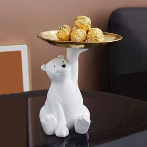Ceramic White Bear Shape With <b>Gold</b> Tray Stylish Storage Organizer Ideal For <b>Small</b> Essentials And Jewelry Display Decor - Product Image 2