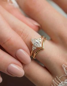 Luxury Marquise Diamond Engagement <b>Ring</b> <b>Set</b> with V-Shape Wedding Band 14K <b>Gold</b> Stackable Fine Jewelry Manufacturer - Product Image 2