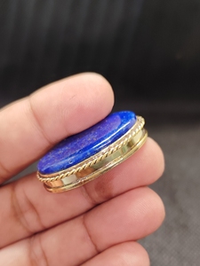 Natural <b>Lapis</b> <b>Lazuli</b> Brass Groove Pendant | Handmade Bezel Setting Gemstone Pendant | Vintage Style Women's Jewelry - Product Image 3