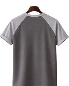 Camiseta de Hombre Raglan de Algodón con Cuello Redondo y Manga Corta, Gris Oscuro y Claro, Bicolor, Casual, de Verano, Lisa, Teñida, de Punto, con Logotipo Personalizado - Product Image 2