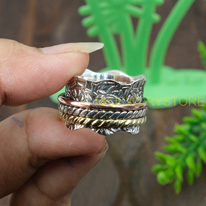 Handmade Mixed Metal <b>Spinner</b> <b>Ring</b> 925 Sterling Silver Meditation Fidget <b>Ring</b> Wide Textured BandUnisex Anxiety Relief SpinnerRing - Product Image 3