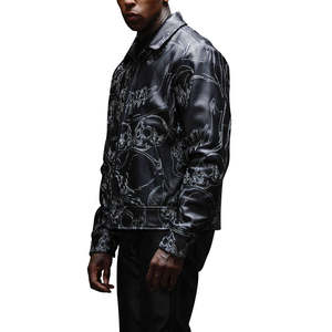 แจ็คเก็ตหนังทรงบ็อกซี่บุผ้าฝ้ายปักลายเต็มตัวแบบซิปสั่งทำพิเศษสำหรับผู้ชาย สีดำ ไซส์ใหญ่พิเศษ เหมาะสำหรับฤดูหนาว - Product Image 6
