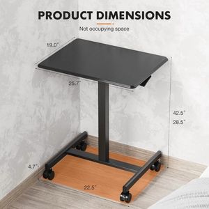 Scrivania Mobile con Ruote Bloccabili, Altezza Regolabile, per Laptop, per Casa e Ufficio, in MDF Nero - Product Image 2