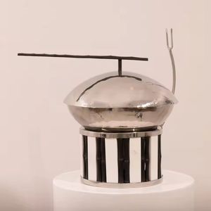 Modern Wood & Stainless Steel Food Warmers <b>Brushed</b> Metal Finish <b>Round</b> Casseroles Minimalist Hotpot for Home & Hotel - Product Image 3