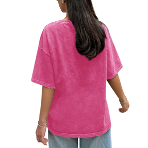 Womens Breathable Solid Vintage Washed Look Oversized T Shirt Loose Fit Short Sleeve Crew Neck Casual Streetwear Plain <b>Top</b> - Product Image 2