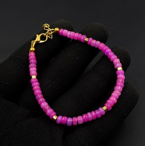 HAYAAT GEMS Natural Pink Opal Roundel Beads 18K Gold Plated Bohemia Unisex Bracelet Ethiopian Multi <b>Fire</b> Gemstone Gift - Product Image 3