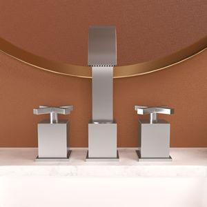 Rubinetto da Bagno Nero Opaco a 2 Maniglie con 3 Fori, Rubinetto per Lavabo con Scarico Pop-Up e 2 Linee di Alimentazione dell'Acqua - Product Image 1