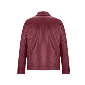 Blouson bomber rouge en PU pour homme, col rabattu, fermeture éclair, style décontracté, coupe classique, couleur unie, tissu tissé, idéal pour l'automne - Product Image 2