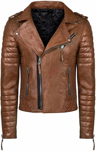 Chaqueta de Motero de Cuero Genuino Marrón Premium para Hombre, Transpirable, para Invierno, con Cuello Alto, Cierre de Cremallera, Diseño Ajustado y Funcional - Product Image 2