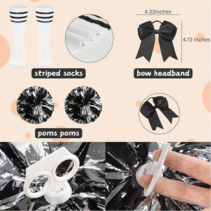 Conjunto de Uniforme de Porristas para Adultos, Vestido Blanco y Negro, Pompones, Lazos, Calcetines, Logotipo Personalizado - Product Image 4