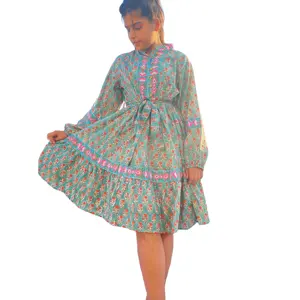 2024 New Summer Women's Clothes Big Neck Elegant Print Summer Casual Bohemian Dress Wholesale Handmade Product
