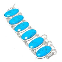 Bracelet en chaîne plaqué argent avec turquoise, style bohème, bijoux unisexe, 7-8 pouces, serti de pierres précieuses ovales, bracelet ethnique