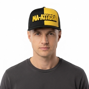 Men's <b>Black</b> Yellow Trucker Cap Custom Embroidered Logo Mesh Back Baseball Hat Adjustable Outdoor Streetwear - Product Image 1