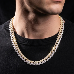 Collier chaîne cubaine bicolore sertie de zircons, plaqué rhodium, style hip-hop, avec perles, pour bijoux de fête unisexe - Product Image 1