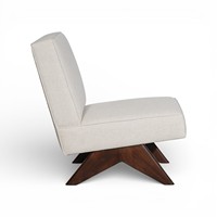 Fauteuil lounge sans accoudoirs de style nordique en lin de luxe, design moderne du milieu du siècle, pieds en bois massif en forme de V, écologique, durable, rembourré en coton