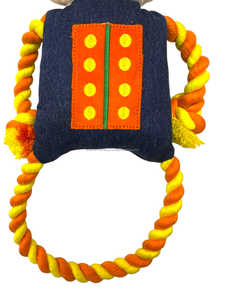 Jouet à mâcher pour chien en peluche robot classique et mignon avec anneau en corde, durable pour le jeu en intérieur, style dessin animé, motif à pois, taille moyenne - Product Image 2