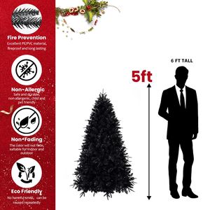 Albero di Natale Artificiale Nero da 1,5 m con 1076 Rami Premium in PE/PVC e 250 Luci - Product Image 4
