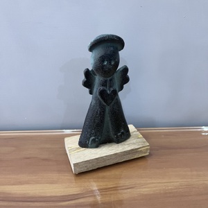 Figurine d'ange moderne en aluminium/bois, design cœur, sculpture religieuse traditionnelle pour décoration de table, salon, Diwali - Product Image 4