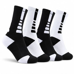 Custom Black White Crew Sports Sock Jacquard Logo <b>Cushioned</b> Foot Athletic Training Basketball Gym Volleyball Eco-friendly OEM - Product Image 1