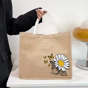 Sac fourre-tout en jute multi-usages avec poignées en corde de coton, durable, réutilisable, sac écologique - Product Image 1
