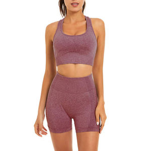Ensemble de sport 2 pièces pour femme grande taille : soutien-gorge de yoga et short, avec logo frontal torsadé, respirant, séchage rapide, écologique - Product Image 2