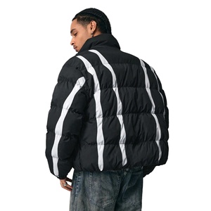 Chaqueta Acolchada para Hombre, Color Negro y Blanco, con Cuello Alto, Cierre de Cremallera, Resistente al Viento, para Invierno, Estilo Urbano, con Relleno Grueso de Poliéster - Product Image 3