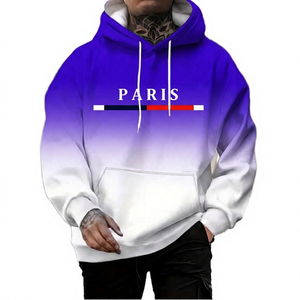 Sweat-shirt à capuche dégradé de couleur Paris pour homme, décontracté, surdimensionné, en tricot, avec poche avant et cordon de serrage - Product Image 5