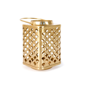 Linterna de acero blanca con paneles de vidrio y asa para decoración del hogar, linternas para velas hechas a mano en oferta - Product Image 3