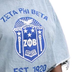 Chemise en jean Zeta Phi Beta à ourlet effiloché, t-shirt oversize à col rond, motif du blason ZPB, haut décontracté de qualité supérieure, streetwear - Product Image 6