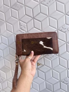 Cartera de Piel de Vacuno con Patrón Occidental para Mujer, Monedero de Piel con Pelo, Estuche para Tarjetas y Teléfono, Colección Elegante de Carteras de Mano para Mujer - Product Image 2