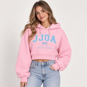Sudadera con Capucha Corta Personalizada al por Mayor JJOA Jack and Jill of America para Mujer, Sudadera Rosa Bordada Estilo Universitario - Product Image 3