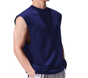 Camisetas de Tirantes Personalizadas para Hombre, Tejidas en Spandex/Algodón |   Camiseta de Cuello Redondo Talla Grande, Transpirable, de Secado Rápido, Anti-Pilling, Estilo Urbano - Product Image 2