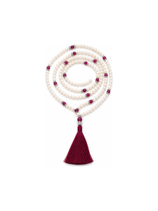 Natural <b>Ruby</b> Freshwater Pearl 108 Bead Mala <b>Necklace</b> Hand Knotted Prayer Jewelry - Product Image 1