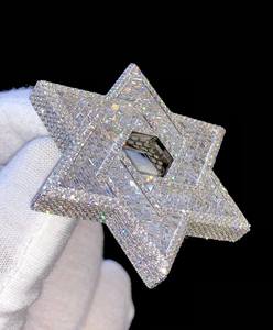 Colgante de estrella con diamantes de moissanita talla baguette y redonda, chapado en plata 925, joyería hip hop personalizada, fabricante de la India - Product Image 4